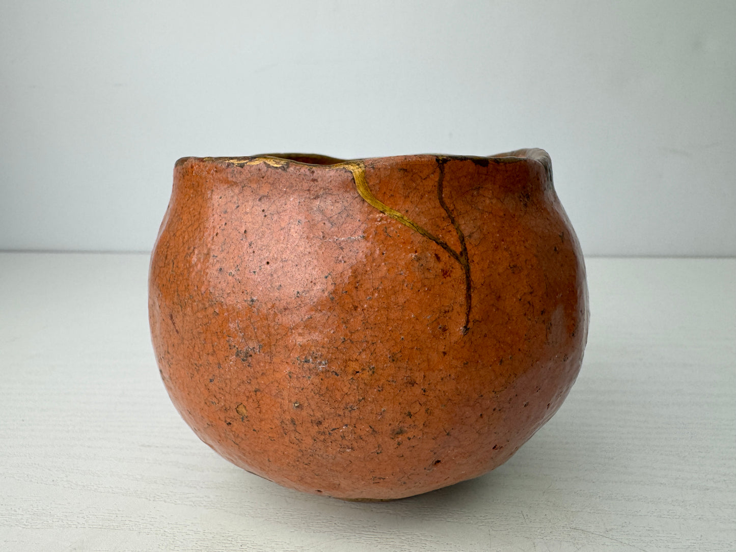 Y9795 CHAWAN Raku-ware red bowl signed box kintsugi Japan antique tea ceremony