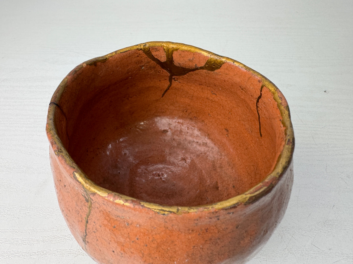 Y9795 CHAWAN Raku-ware red bowl signed box kintsugi Japan antique tea ceremony