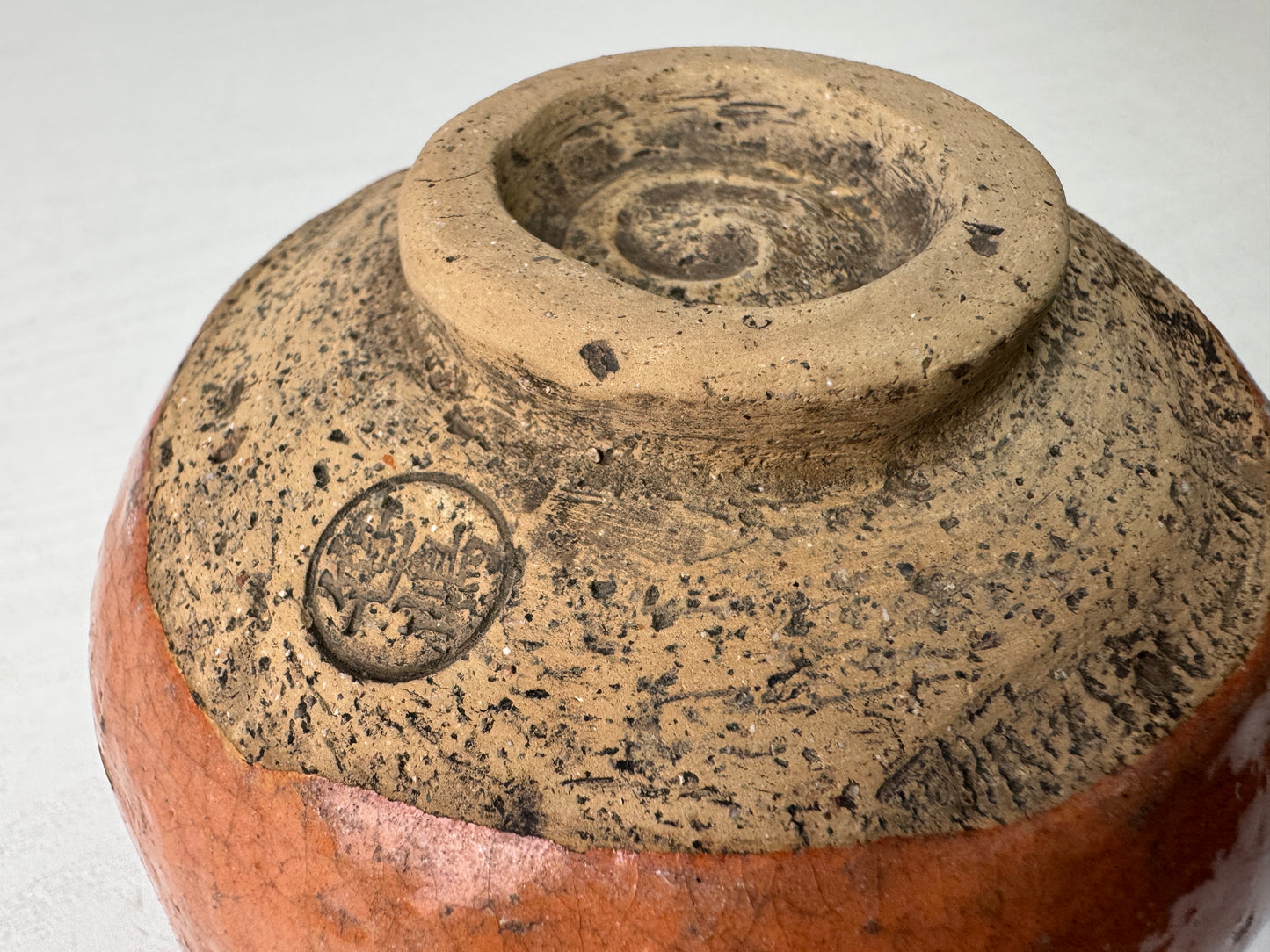 Y9795 CHAWAN Raku-ware red bowl signed box kintsugi Japan antique tea ceremony