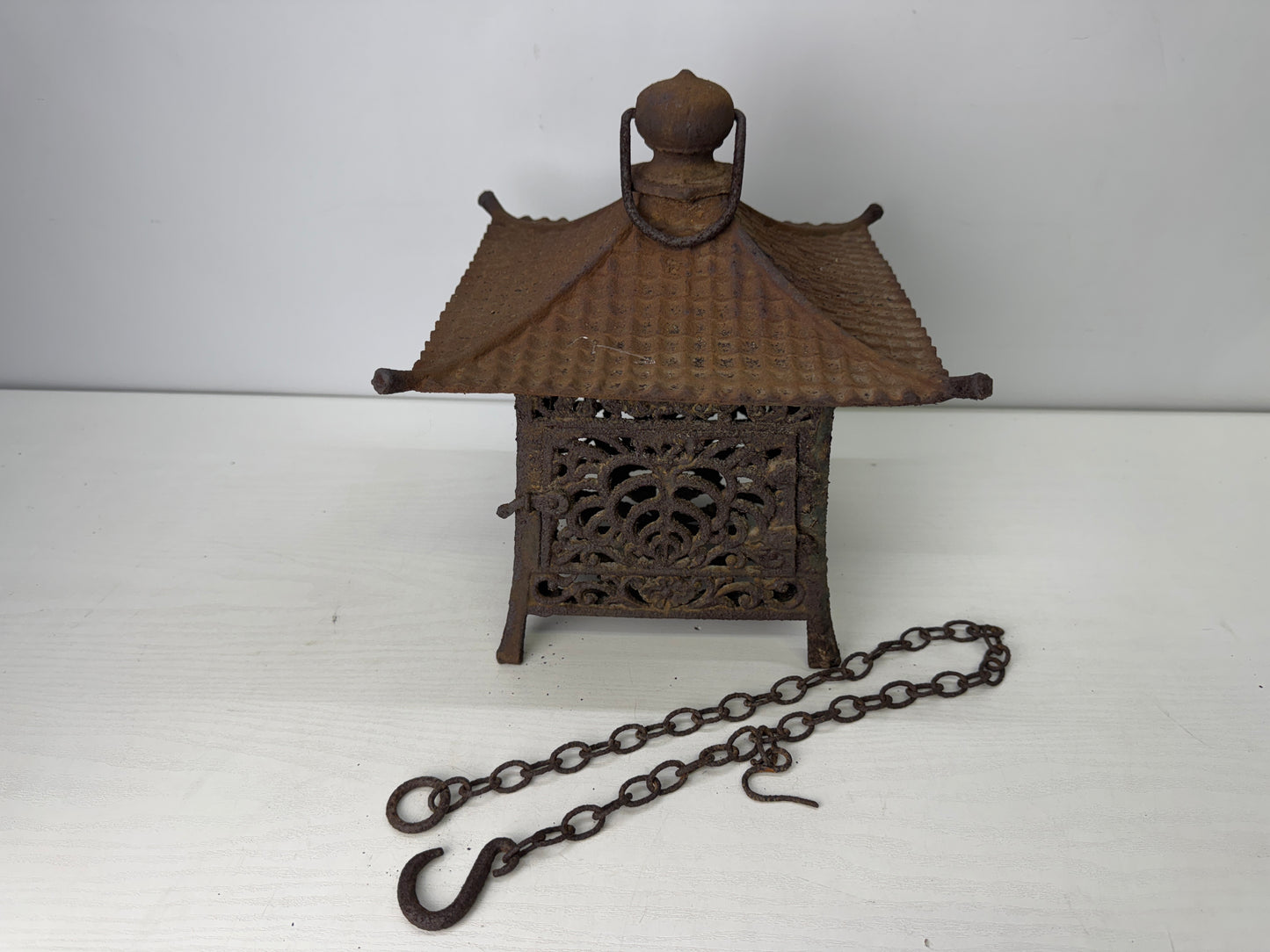 Y9797 TOUROU Iron Hanging Lantern Paulownia openwork Japan antique interior