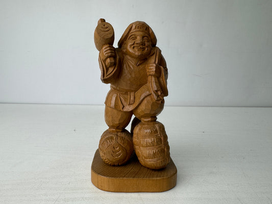 Y9803 STATUE wood carving Daikoku figurine signed Japan antique interior decor