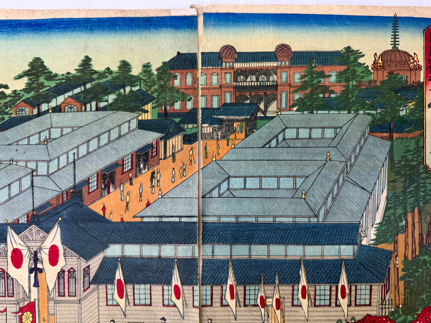 Y9805 WOODBLOCK PRINT Kunitoshi triptych Meiji Large format Japan Ukiyoe antique