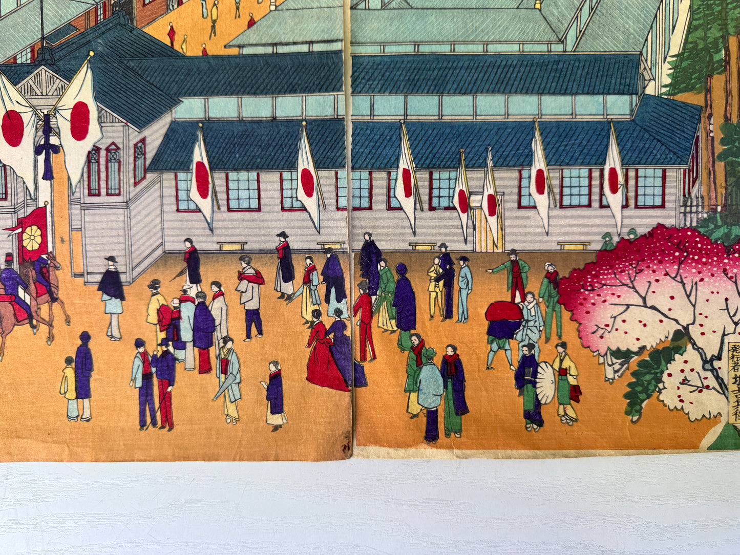 Y9805 WOODBLOCK PRINT Kunitoshi triptych Meiji Large format Japan Ukiyoe antique