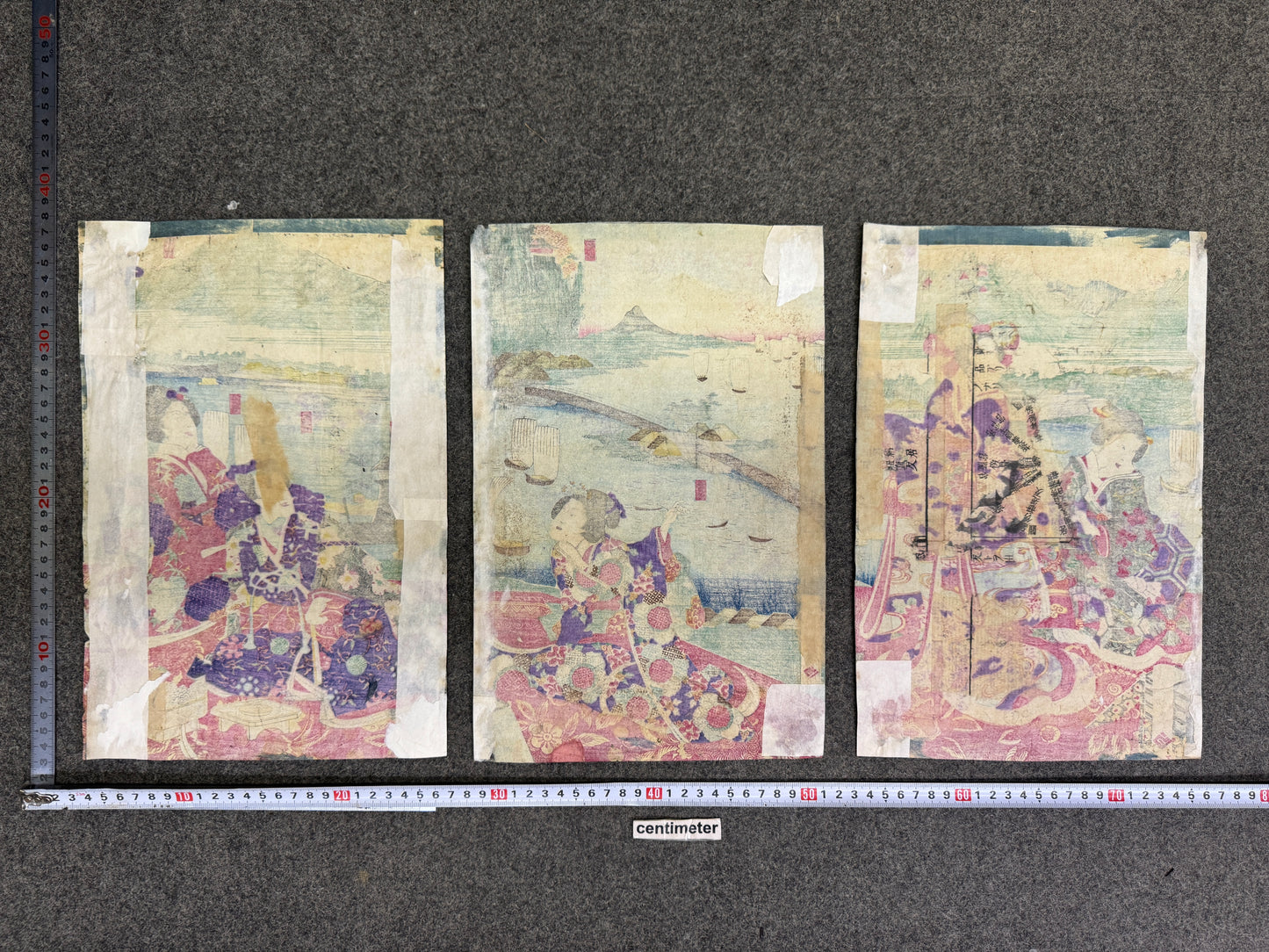 Y9806 WOODBLOCK PRINT Yoshitora Beautiful woman triptych Japan Ukiyoe antique