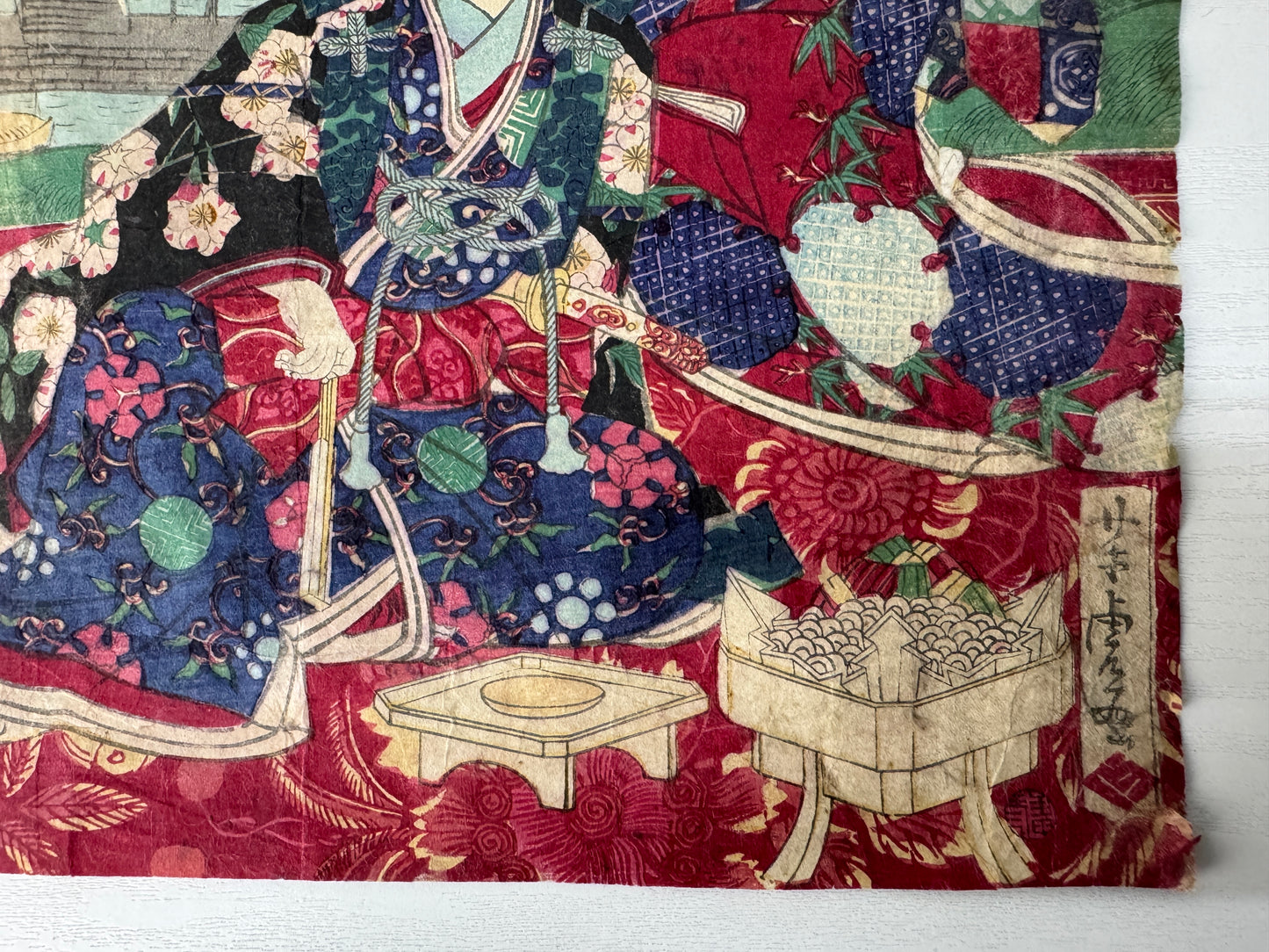 Y9806 WOODBLOCK PRINT Yoshitora Beautiful woman triptych Japan Ukiyoe antique