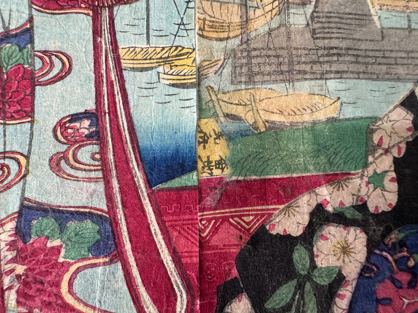 Y9806 WOODBLOCK PRINT Yoshitora Beautiful woman triptych Japan Ukiyoe antique