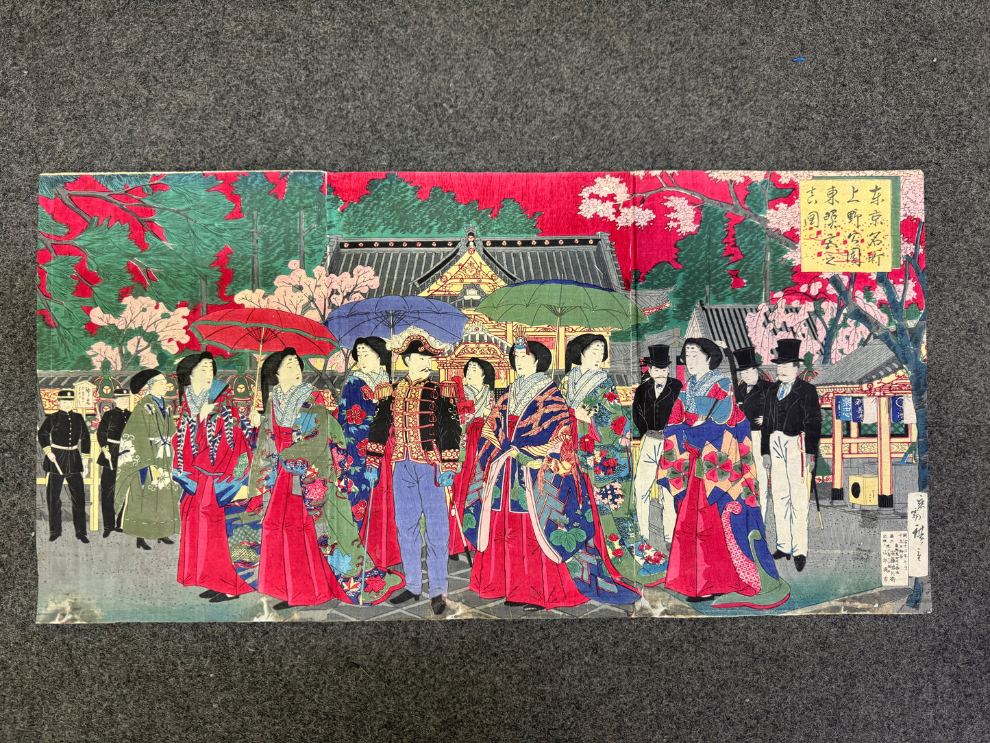 Y9807 WOODBLOCK PRINT Hiroshige triptych Large format Japan Ukiyoe antique art