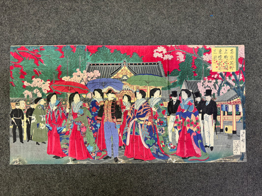 Y9807 WOODBLOCK PRINT Hiroshige triptych Large format Japan Ukiyoe antique art