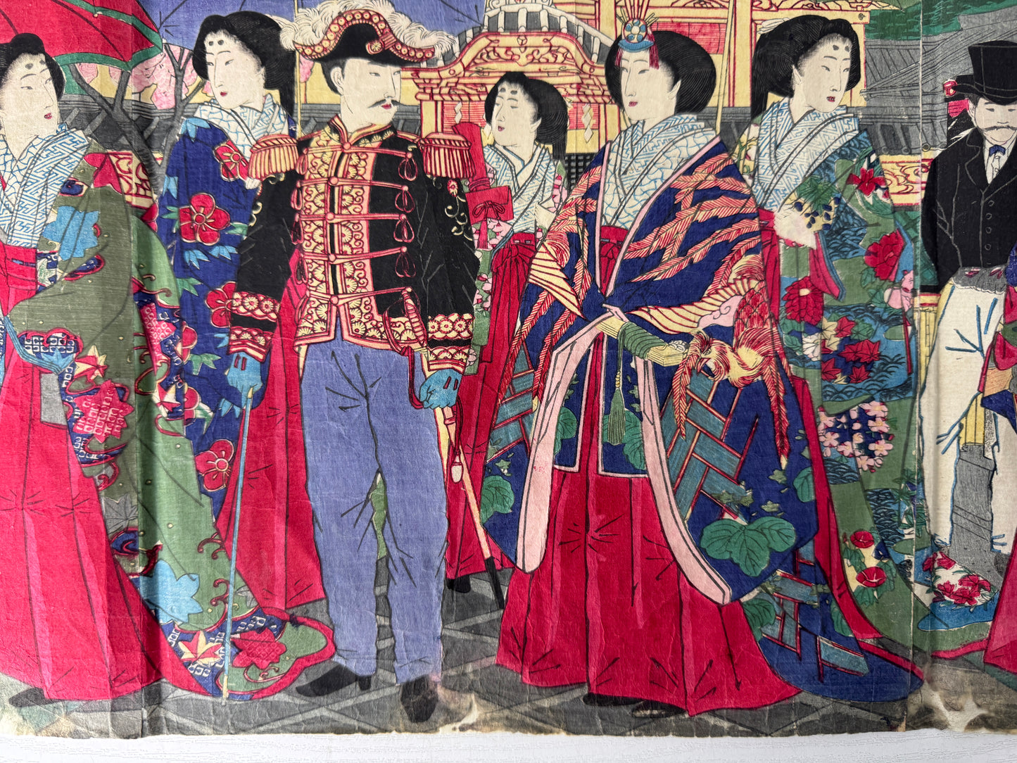 Y9807 WOODBLOCK PRINT Hiroshige triptych Large format Japan Ukiyoe antique art