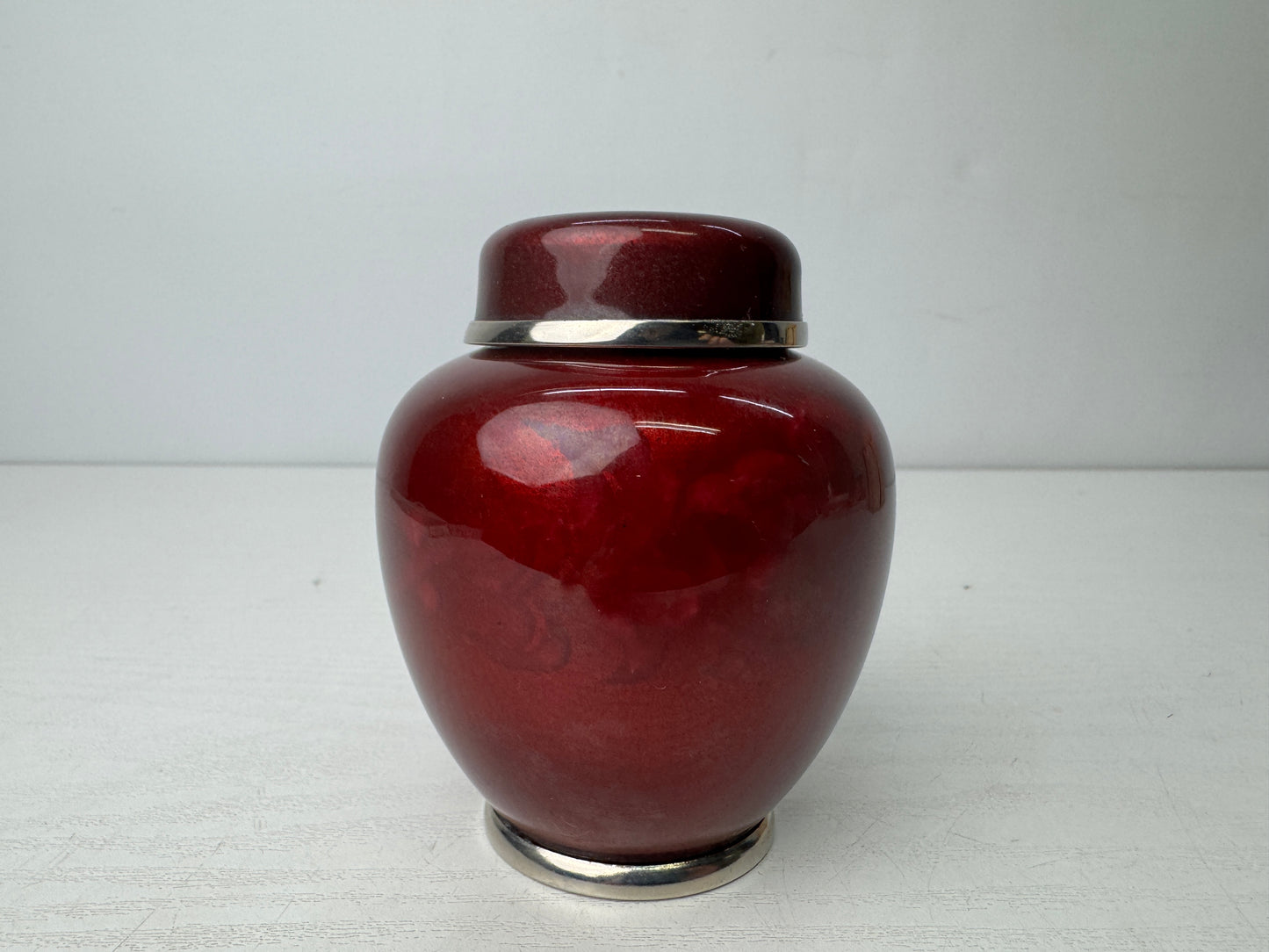 Y9817 TEA CADDY Cloisonne container red signed box Japan antique tea ceremony