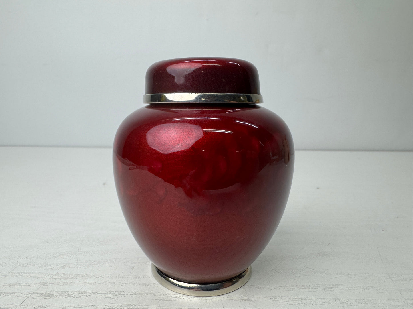 Y9817 TEA CADDY Cloisonne container red signed box Japan antique tea ceremony