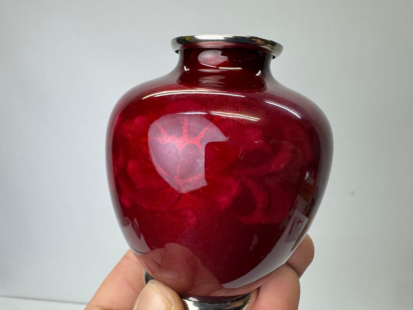 Y9817 TEA CADDY Cloisonne container red signed box Japan antique tea ceremony