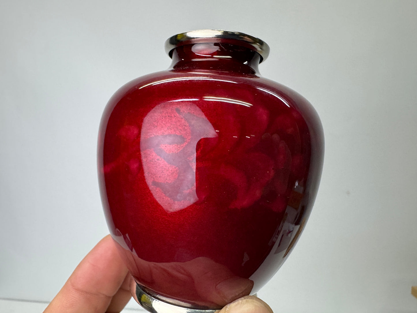 Y9817 TEA CADDY Cloisonne container red signed box Japan antique tea ceremony