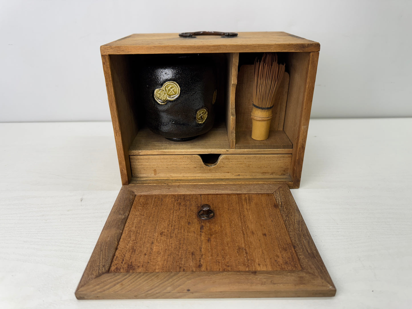 Y9819 CHAWAN Tea ceremony box set Raku-ware bowl CHashaku whisk Japan antique