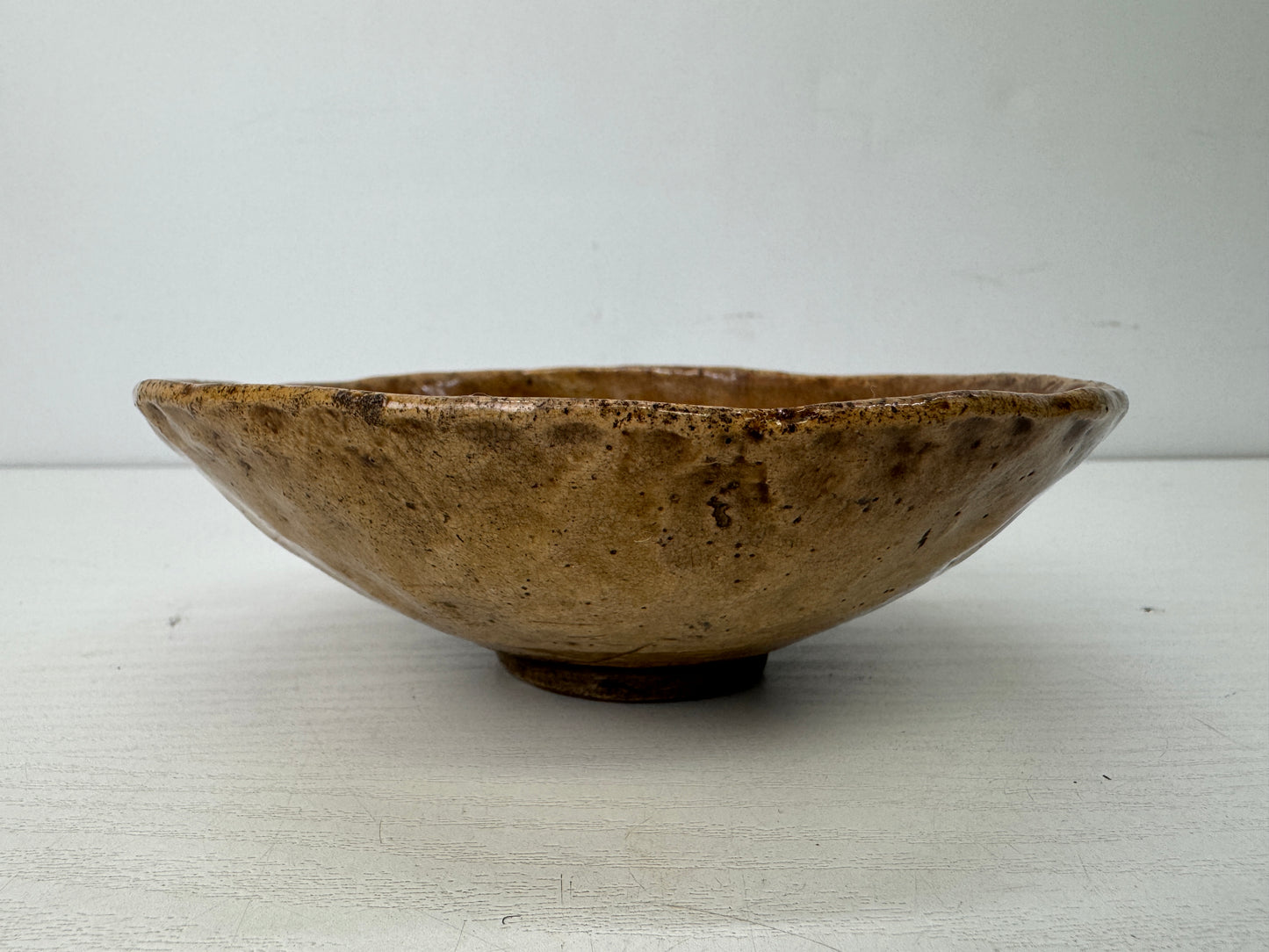 Y9821 CHAWAN Raku-ware flat bowl signed box Japan antique tea ceremony pottery