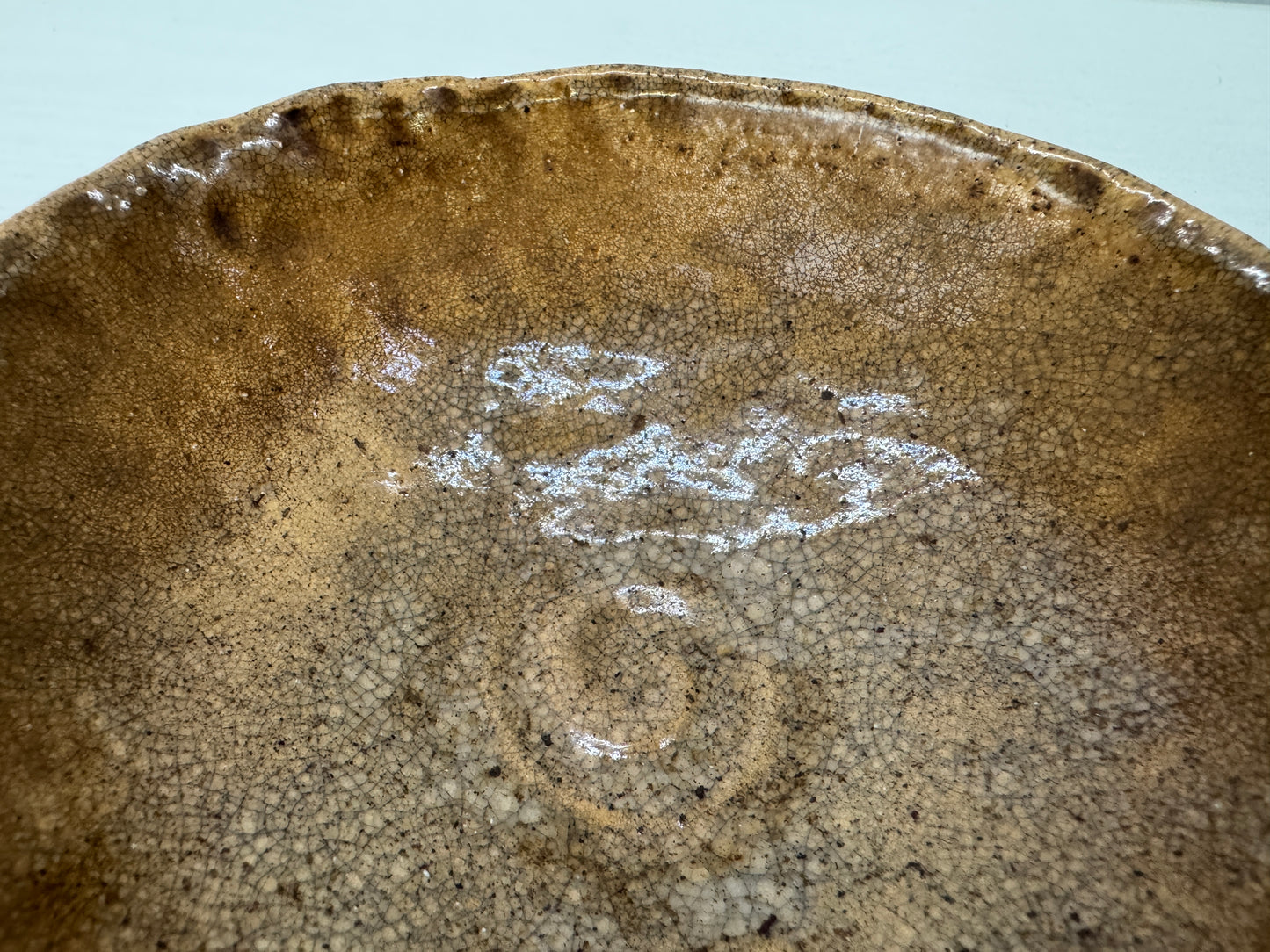 Y9821 CHAWAN Raku-ware flat bowl signed box Japan antique tea ceremony pottery