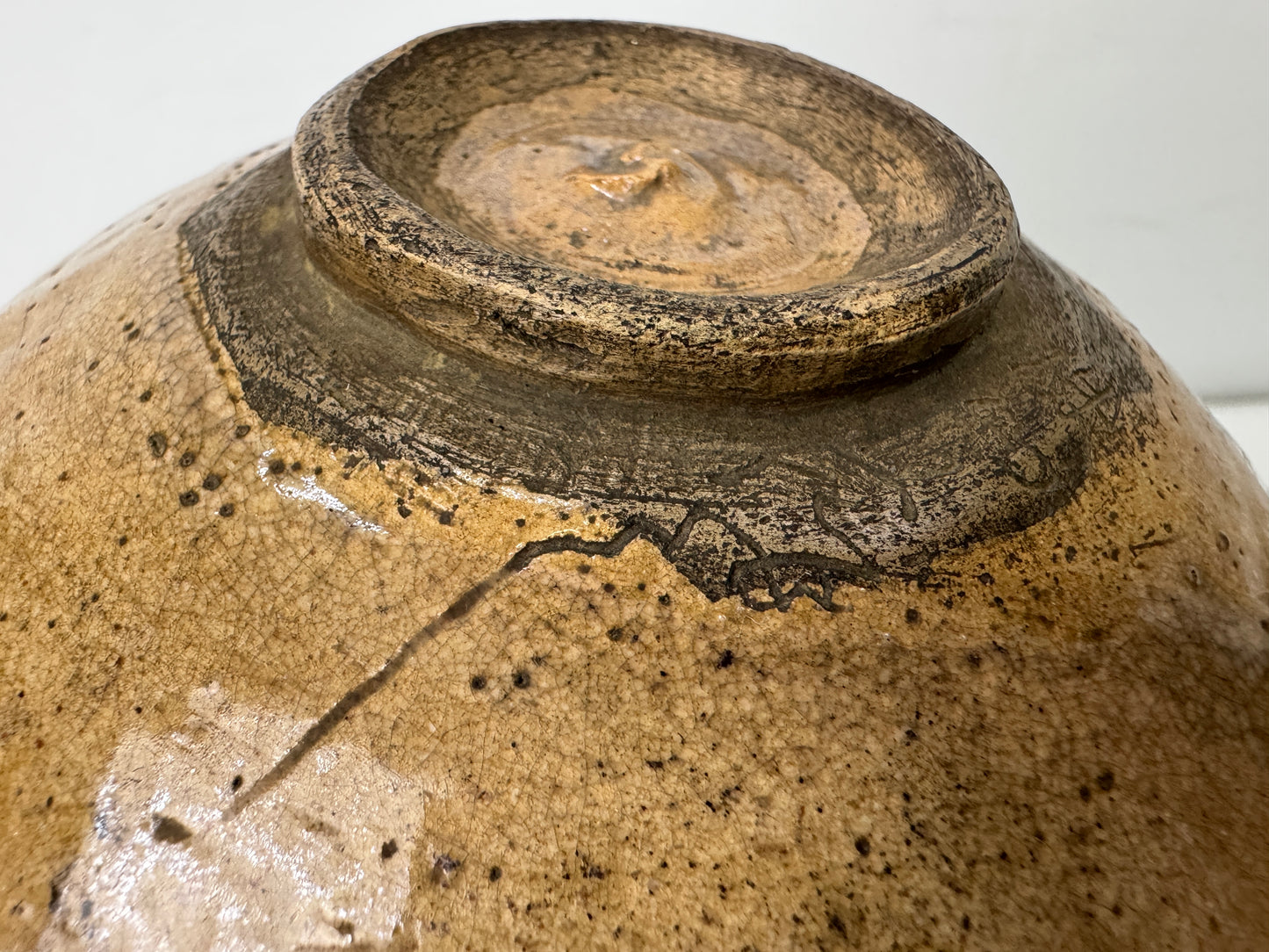 Y9821 CHAWAN Raku-ware flat bowl signed box Japan antique tea ceremony pottery