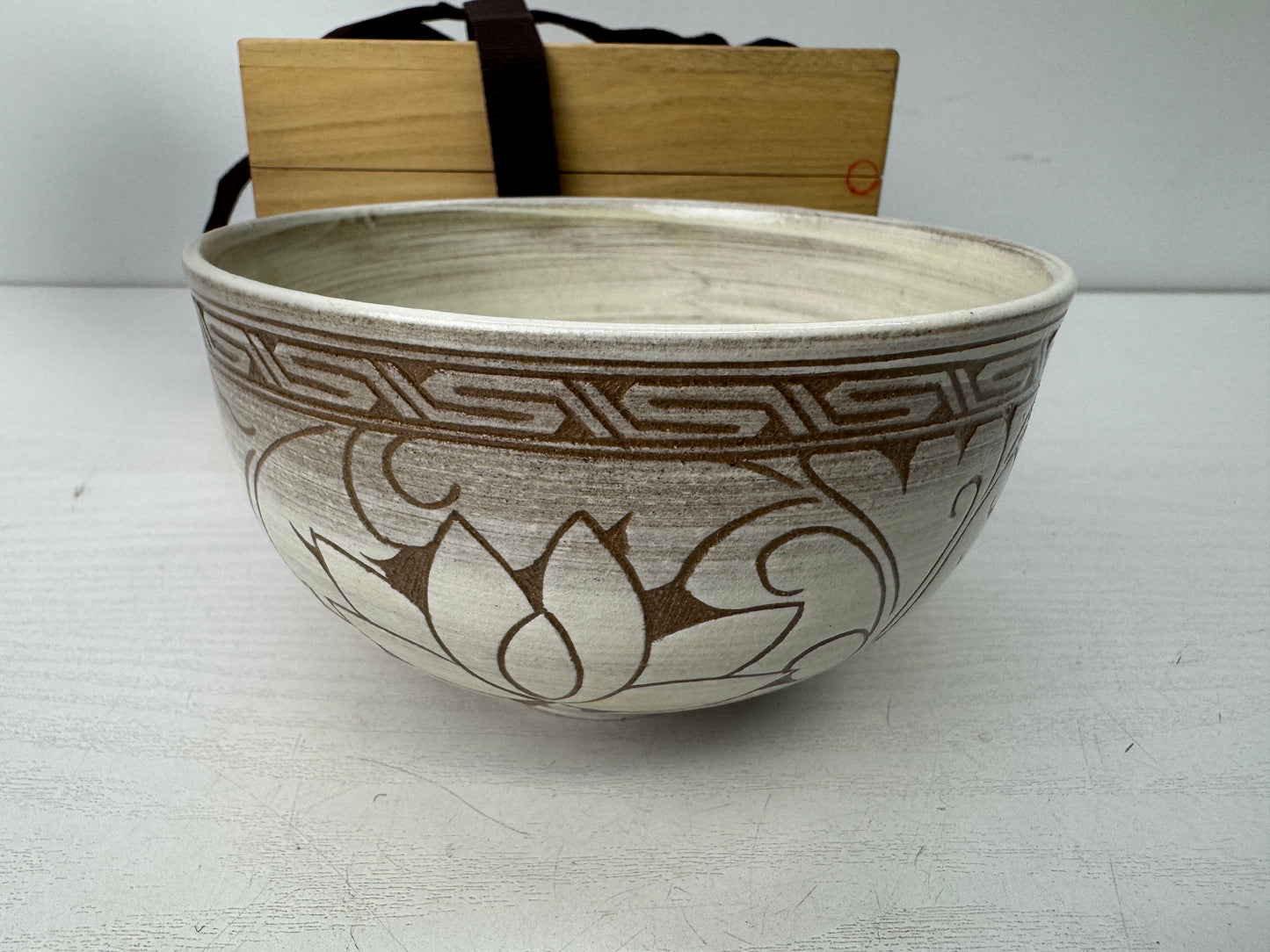 Y9823 CHAWAN Korean pottery bowl signed box Korea antique tea ceremony pottery