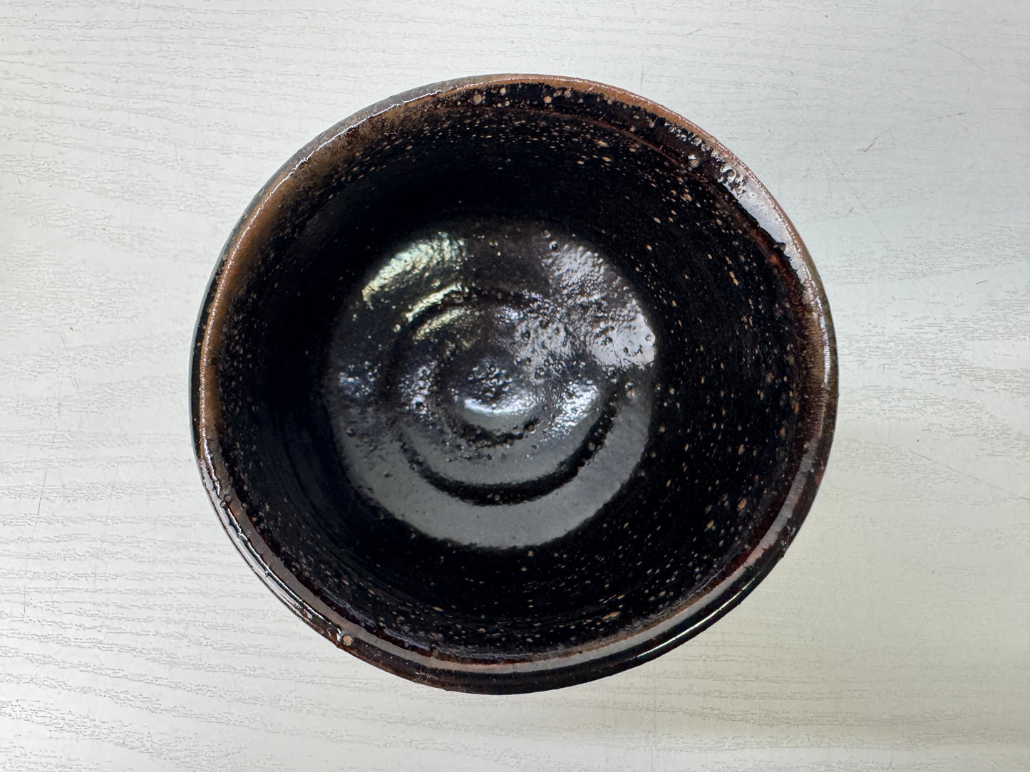 Y9824 CHAWAN Kuro Oribe tube bowl signed box Japan antique tea ceremony pottery