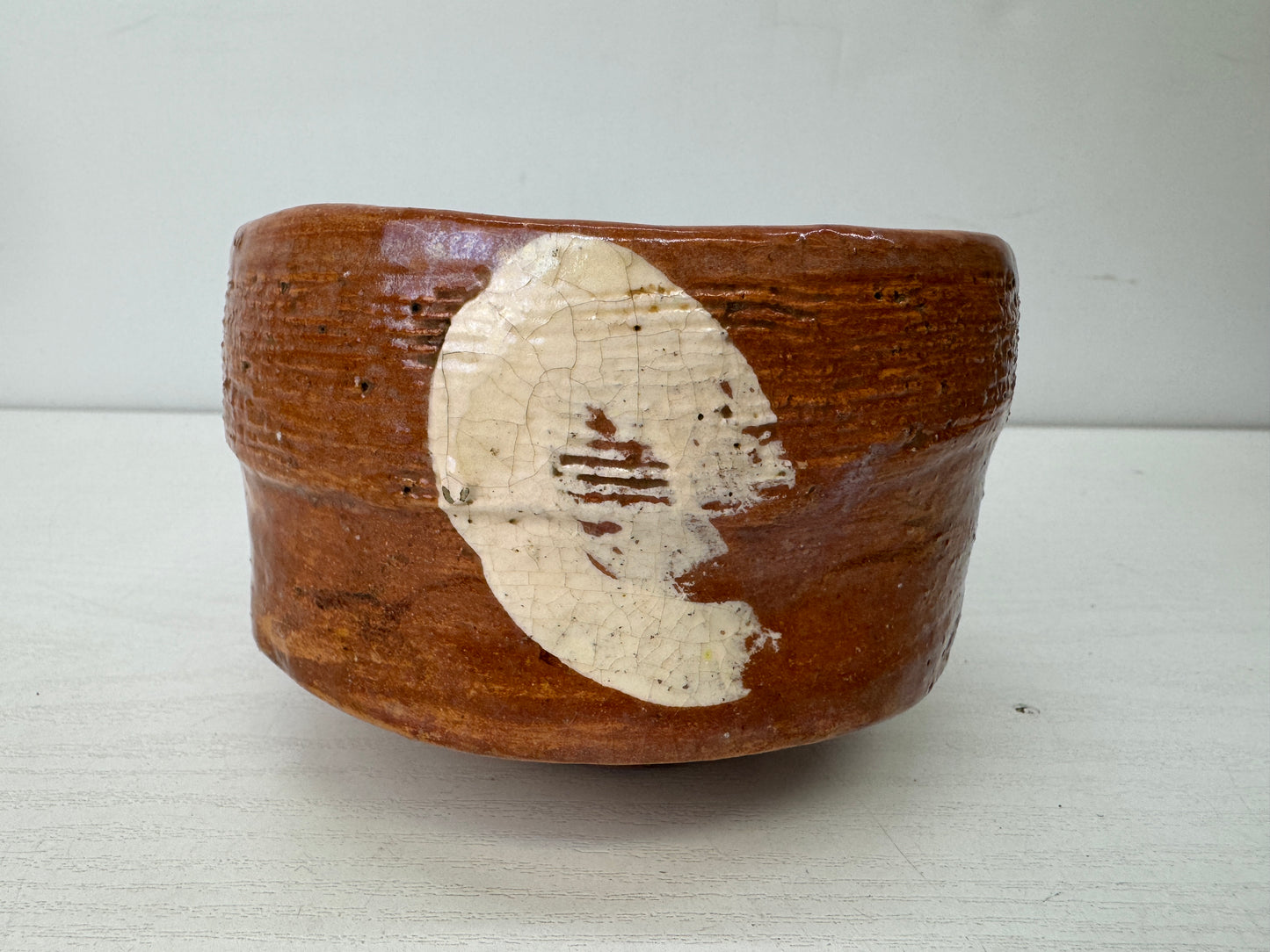 Y9825 CHAWAN Raku-ware bowl signed box Japan antique tea ceremony pottery cup