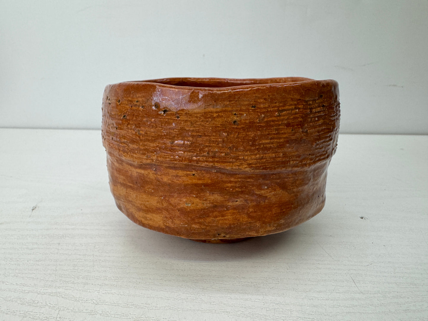 Y9825 CHAWAN Raku-ware bowl signed box Japan antique tea ceremony pottery cup