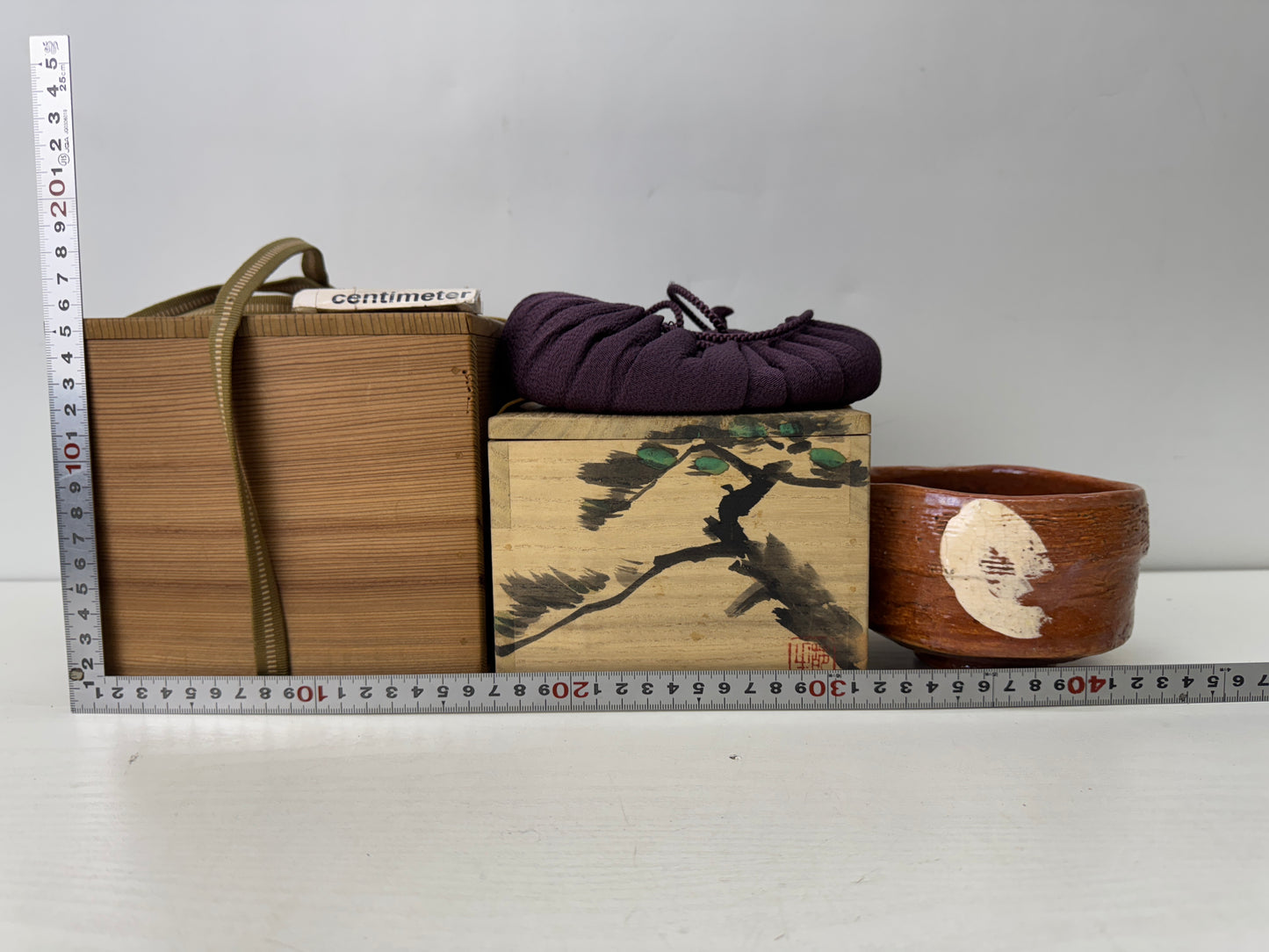 Y9825 CHAWAN Raku-ware bowl signed box Japan antique tea ceremony pottery cup