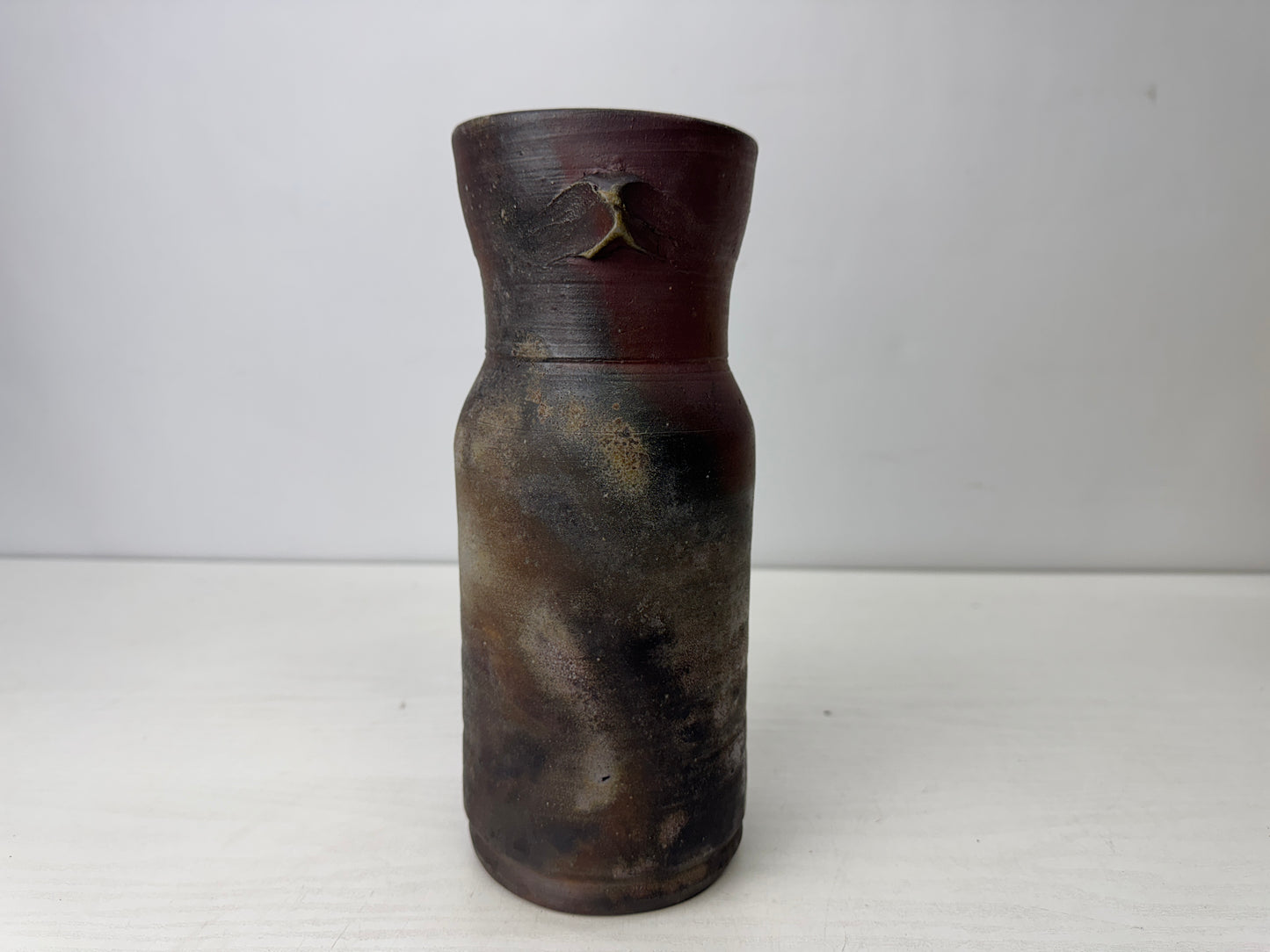 Y9834 FLOWER VASE Bizen-ware signed box Japan antique ikebana floral arrangement