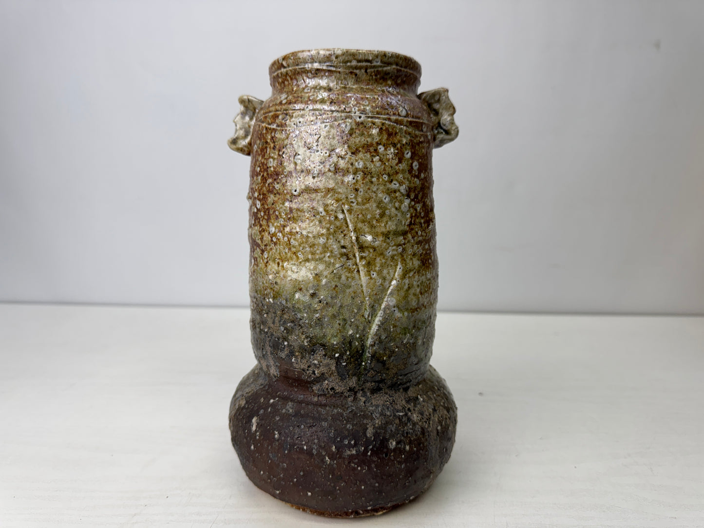 Y9835 FLOWER VASE Shigaraki-ware signed box Japan antique ikebana floral decor