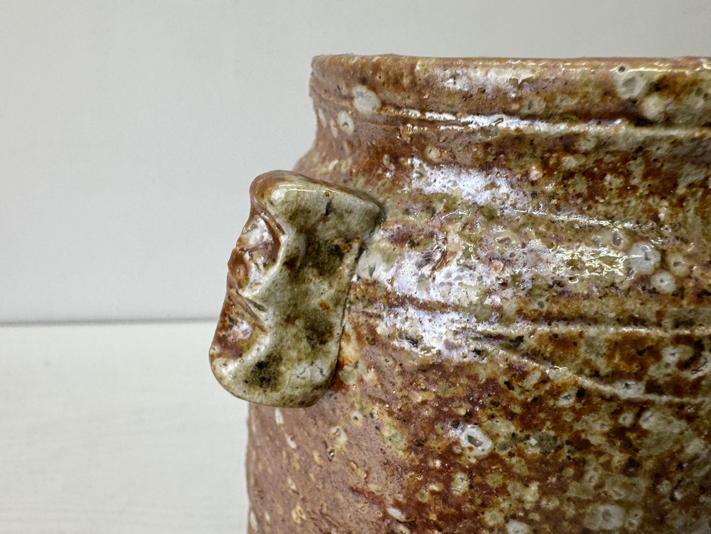 Y9835 FLOWER VASE Shigaraki-ware signed box Japan antique ikebana floral decor