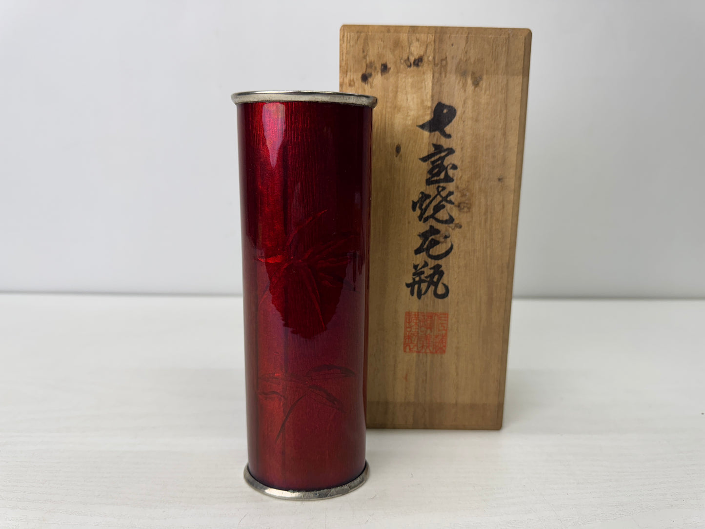 Y9836 FLOWER VASE Cloisonne signed box Japan antique ikebana floral arrangement