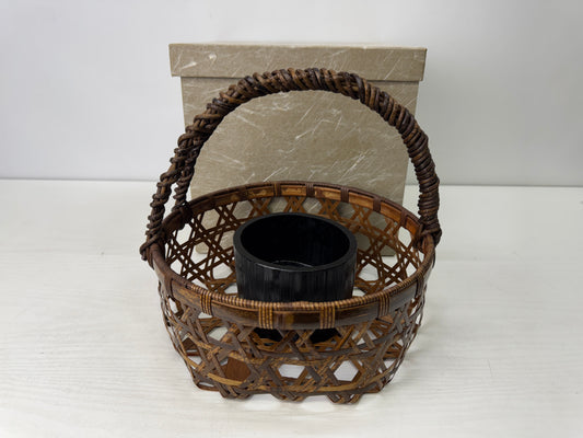 Y9838 Bamboo Woven Basket Flower vase box Japan antique ikebana floral interior
