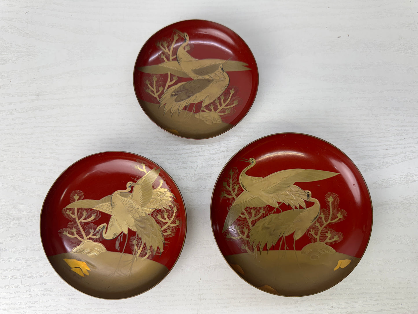 Y9839 CHAWAN 3-tiered Sake cup sakazuki vermilion lacquer box Japan antique