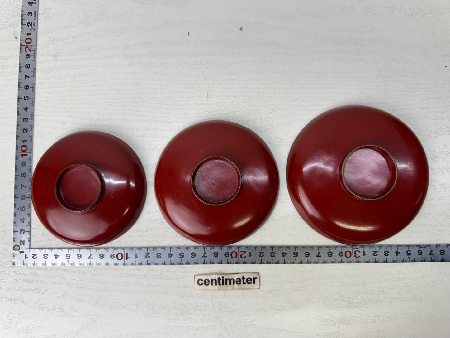 Y9839 CHAWAN 3-tiered Sake cup sakazuki vermilion lacquer box Japan antique