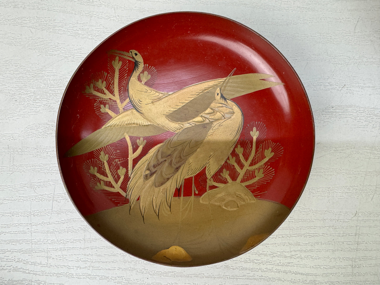 Y9839 CHAWAN 3-tiered Sake cup sakazuki vermilion lacquer box Japan antique