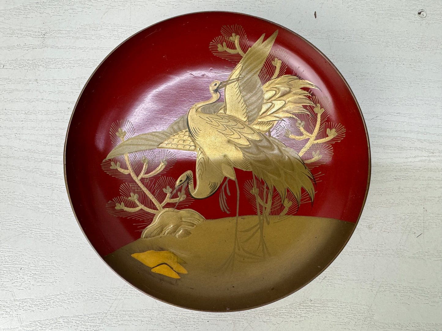 Y9839 CHAWAN 3-tiered Sake cup sakazuki vermilion lacquer box Japan antique