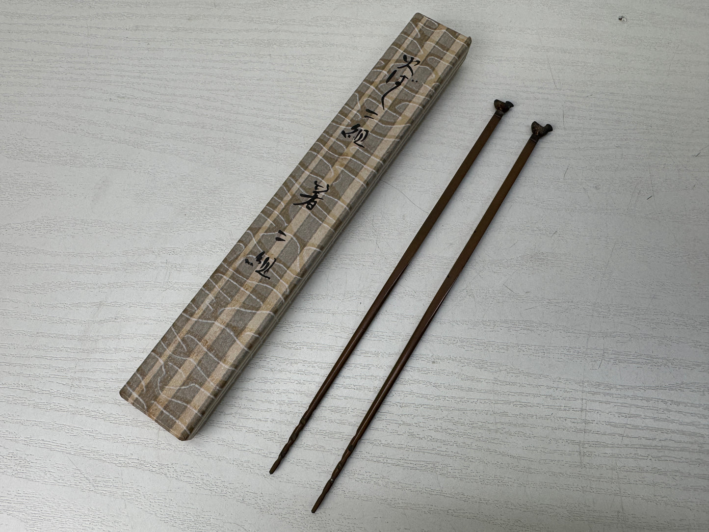 Y9840 HIBASHI copper Chopsticks tongs Plover ornament Japan Tea Ceremoy antique