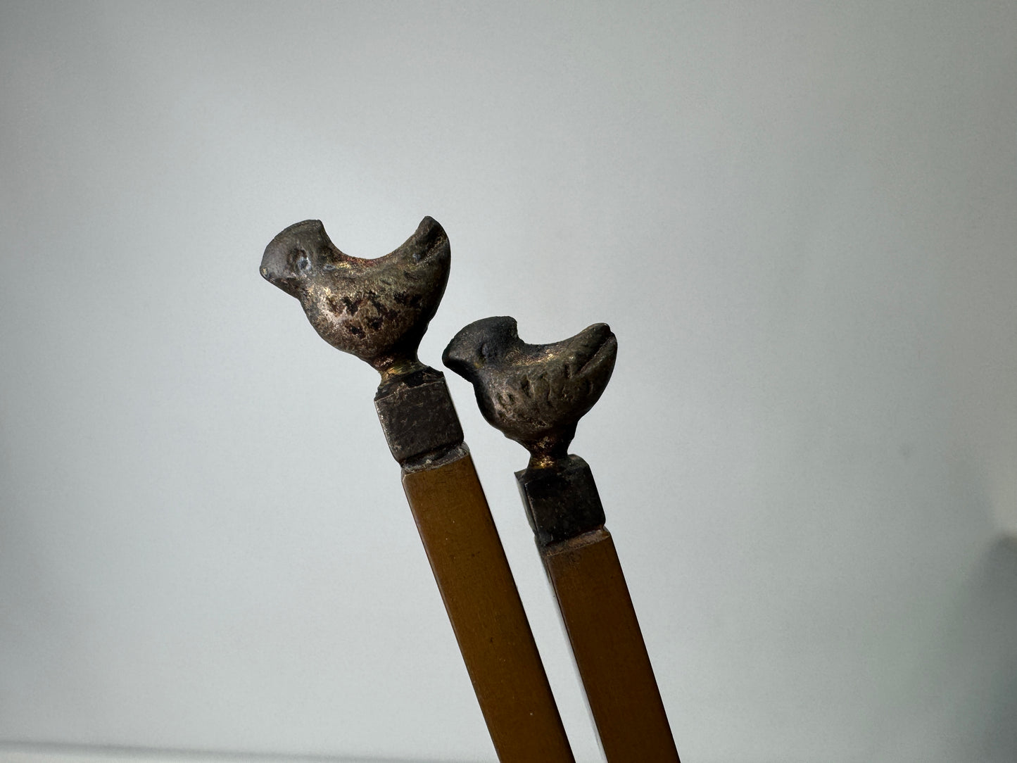 Y9840 HIBASHI copper Chopsticks tongs Plover ornament Japan Tea Ceremoy antique