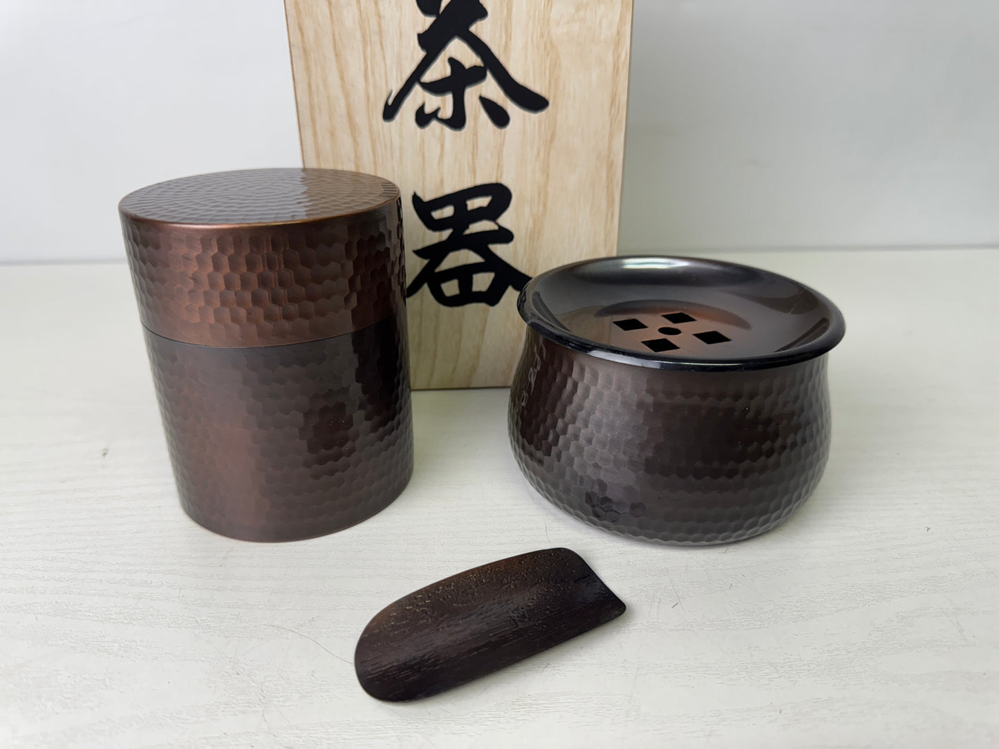 Y9846 KENSUI Copper water pot jar bowl signed box Japan antique tea ceremony