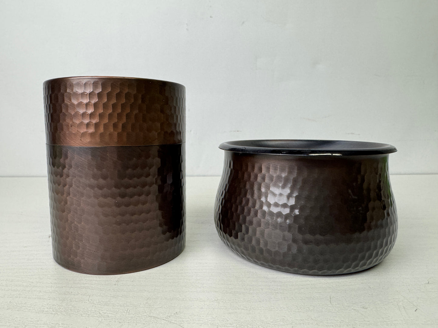 Y9846 KENSUI Copper water pot jar bowl signed box Japan antique tea ceremony