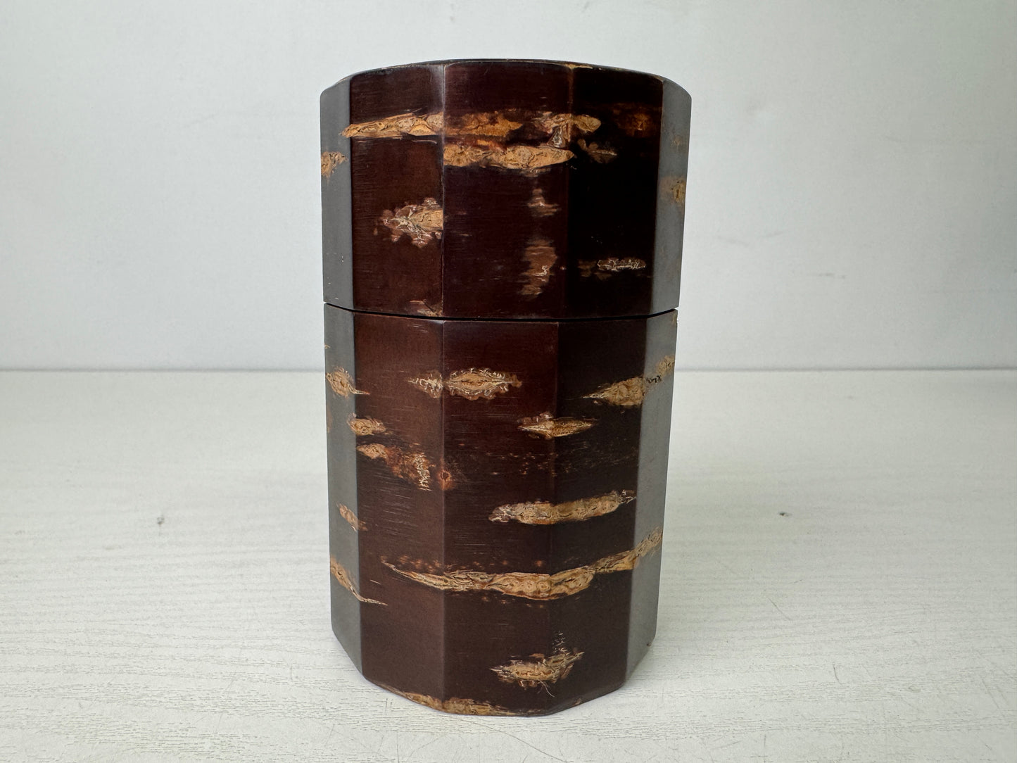 Y9847 TEA CADDY Cherry bark Marquetry craft signed box matcha case Japan antique