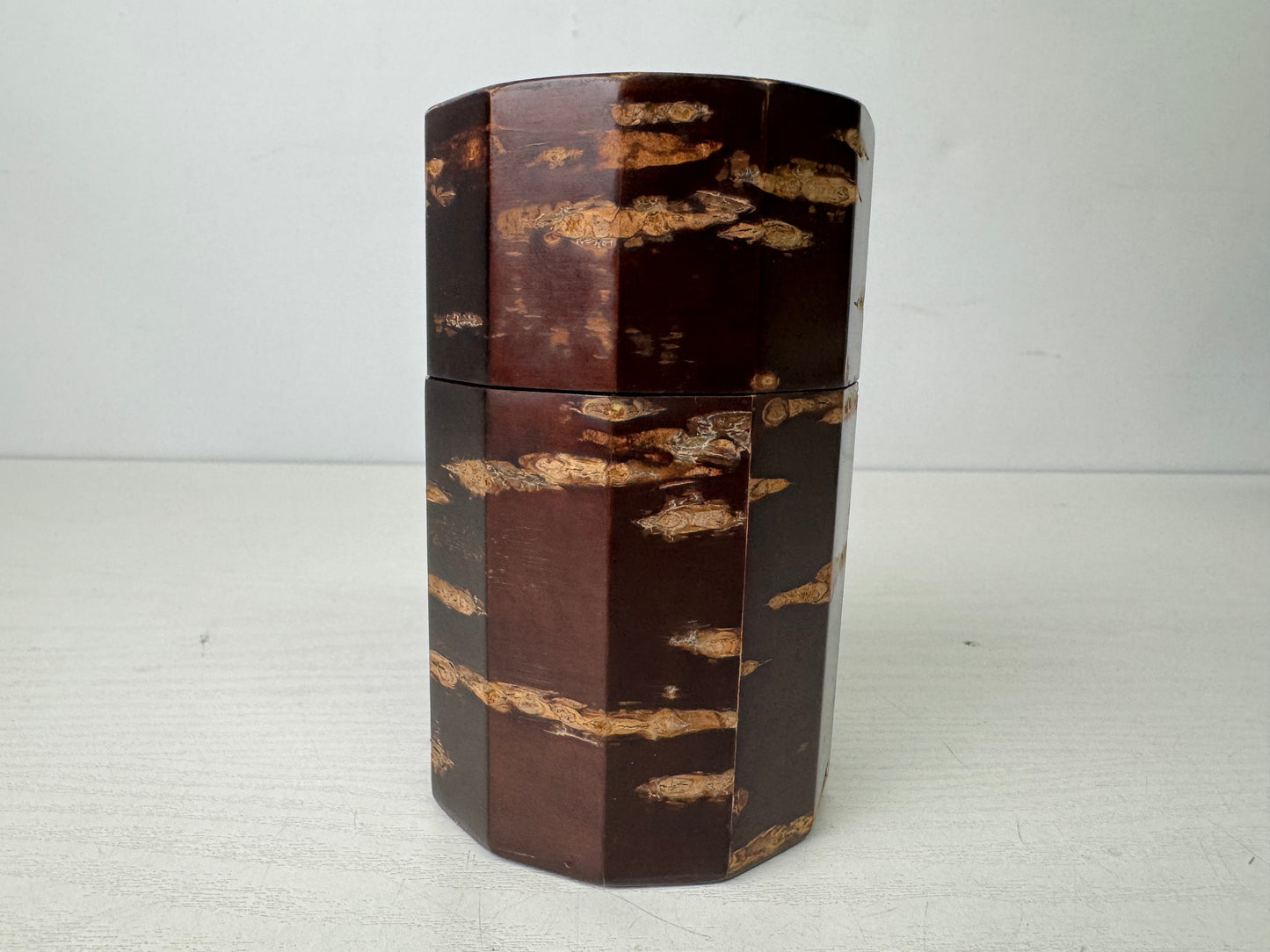 Y9847 TEA CADDY Cherry bark Marquetry craft signed box matcha case Japan antique