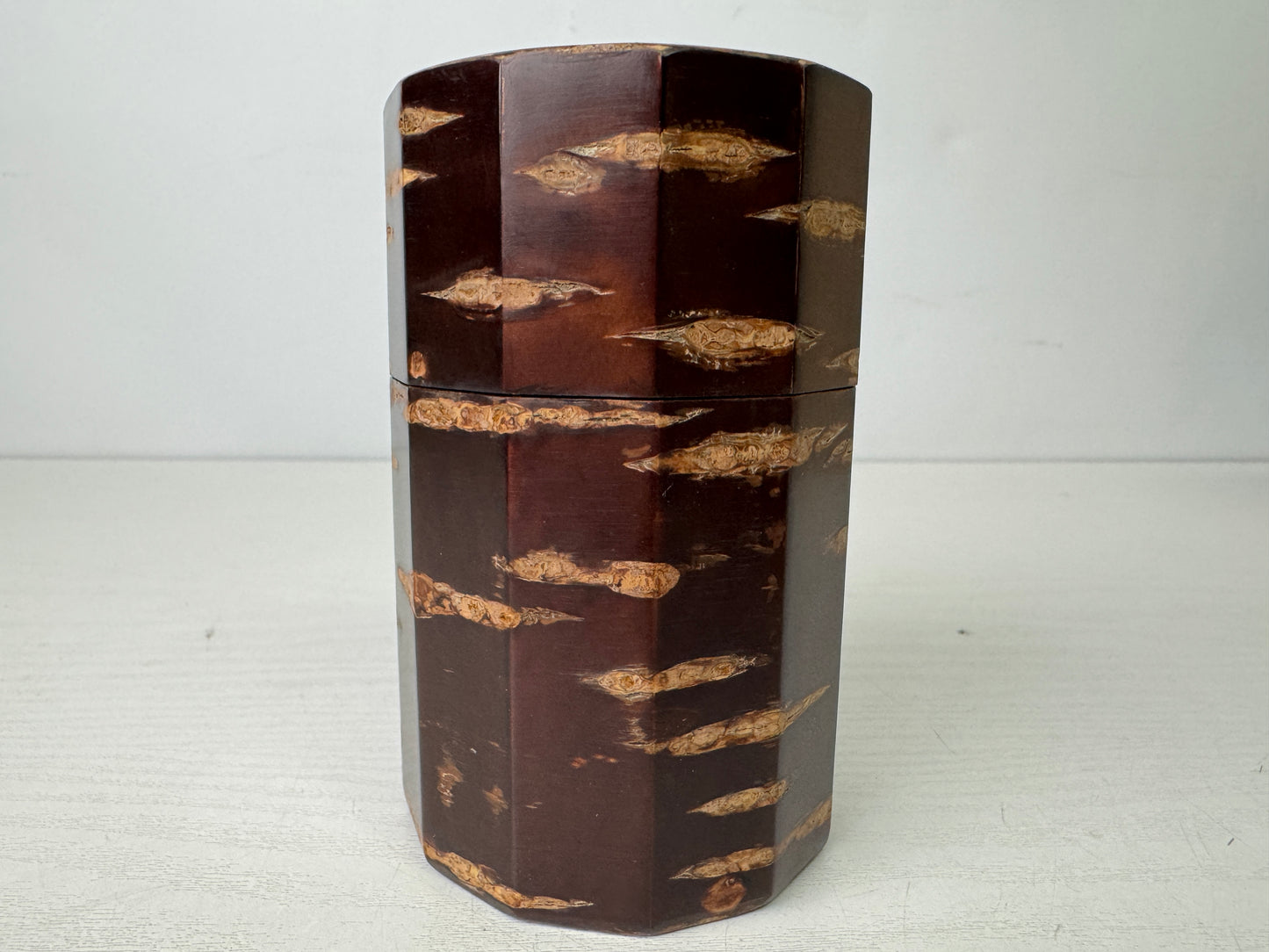 Y9847 TEA CADDY Cherry bark Marquetry craft signed box matcha case Japan antique