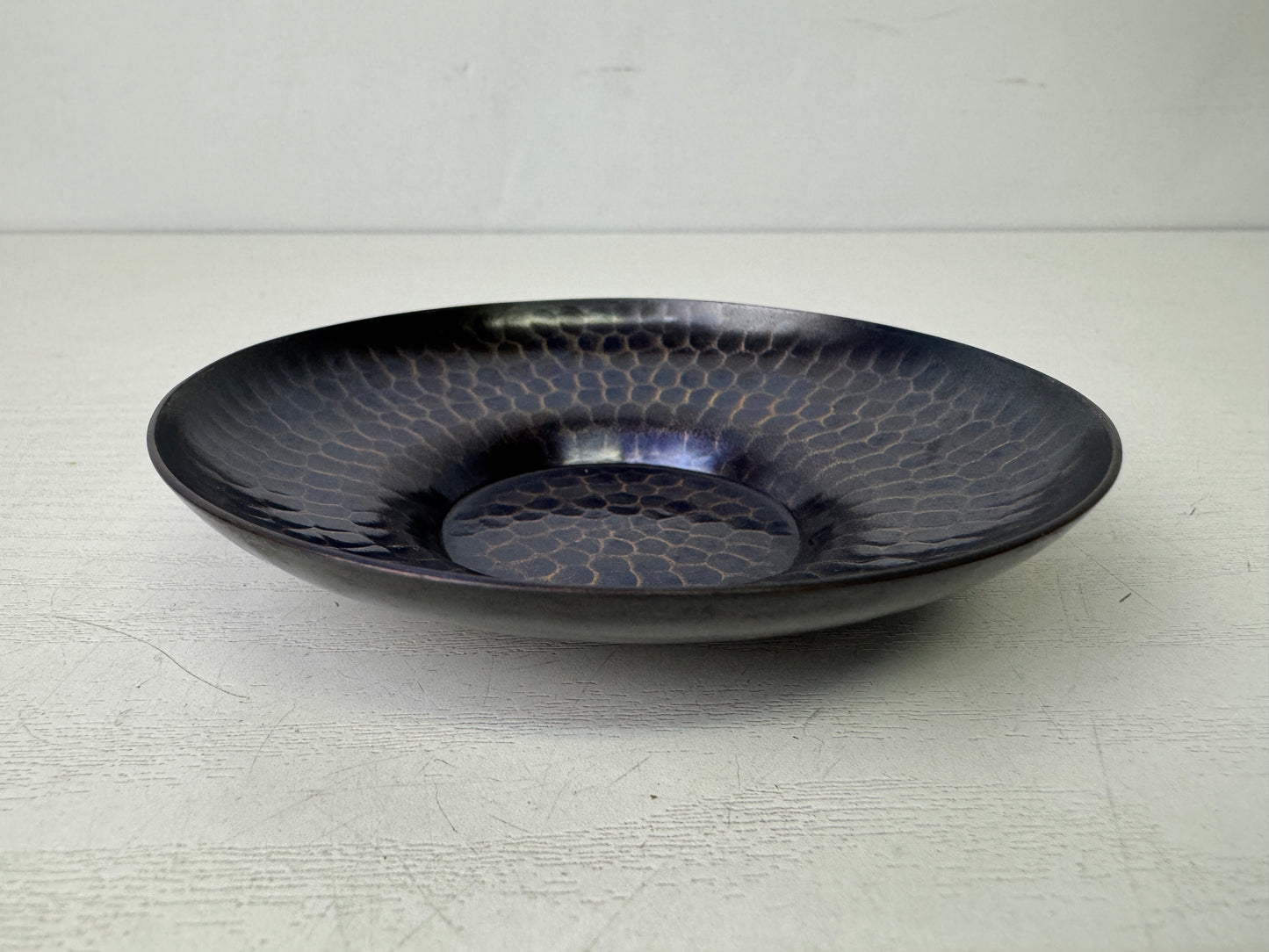 Y9848 DISH copper hammered Chataku Coaster signed box Japan antique Sencha tea