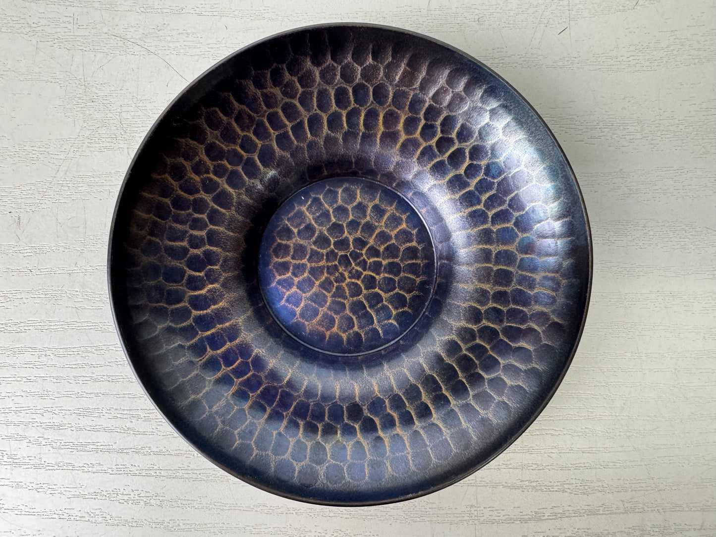 Y9848 DISH copper hammered Chataku Coaster signed box Japan antique Sencha tea