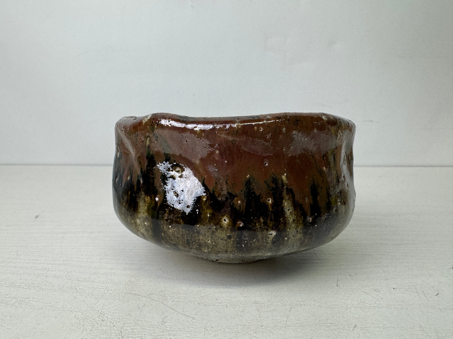 Y9853 CHAWAN Raku-ware bowl signed box Japan antique tea ceremony pottery cup