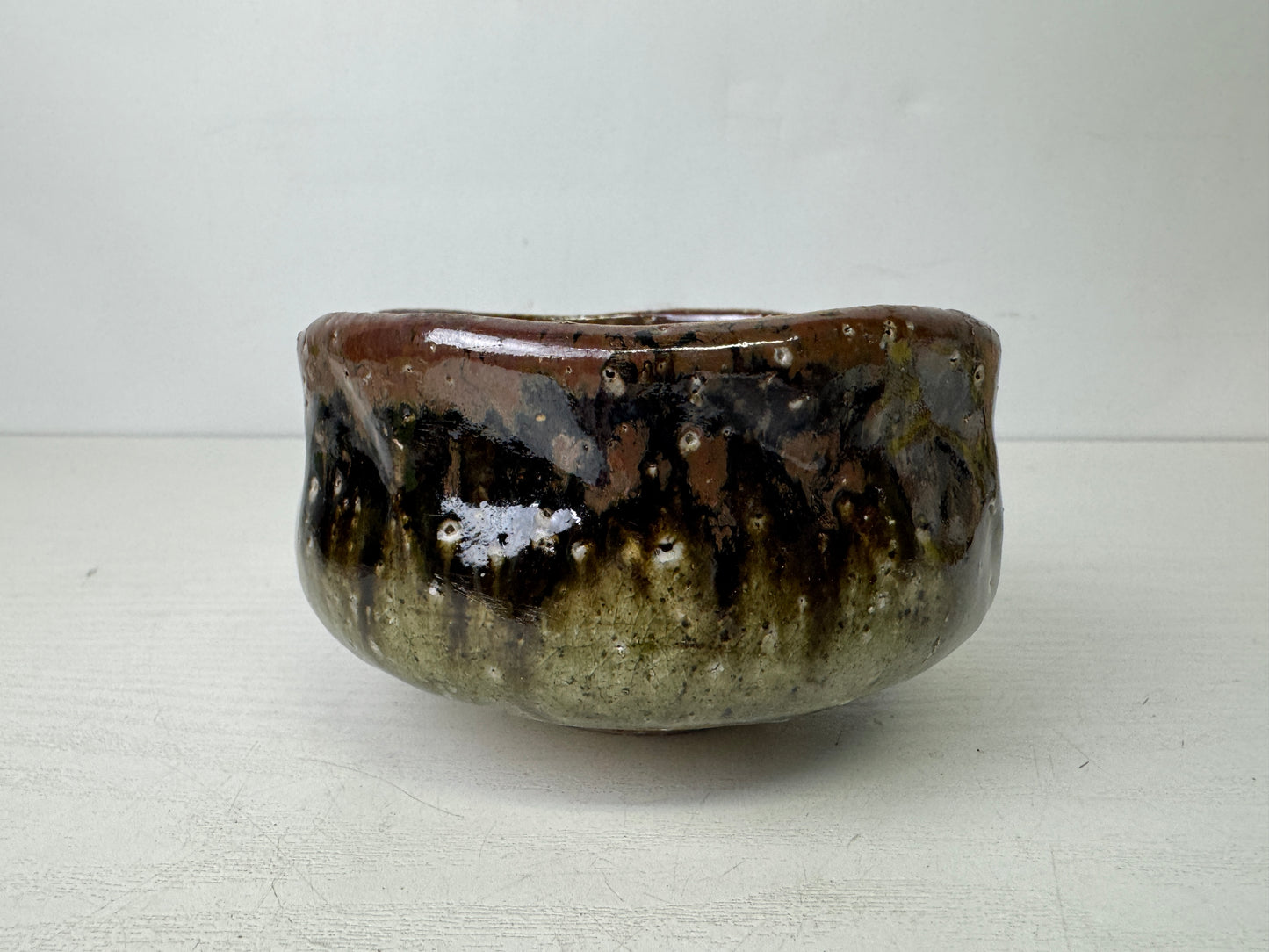 Y9853 CHAWAN Raku-ware bowl signed box Japan antique tea ceremony pottery cup