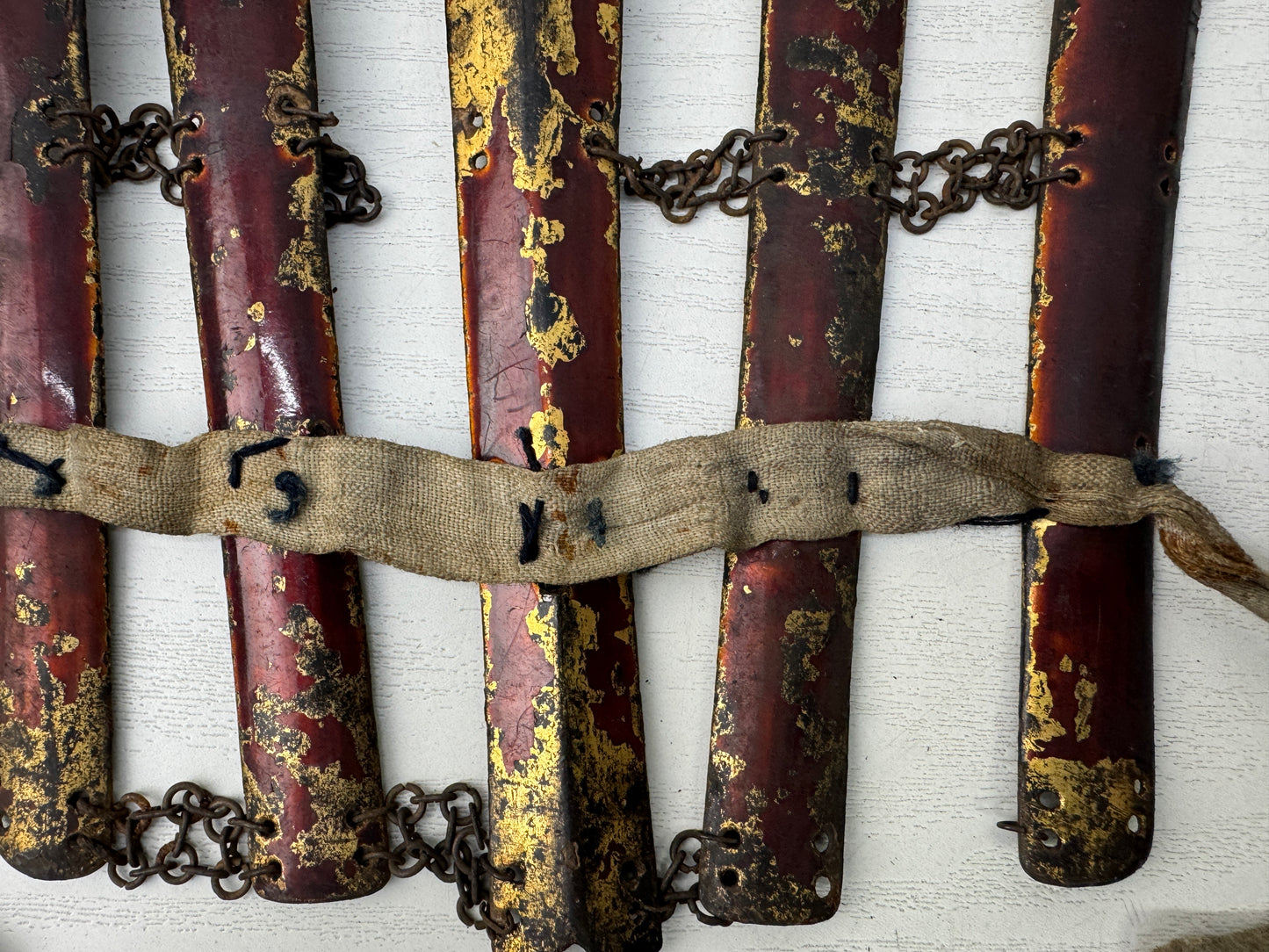 Y9857 YOROI Iron Suneate shin guard samurai busho arms Japan antique armor