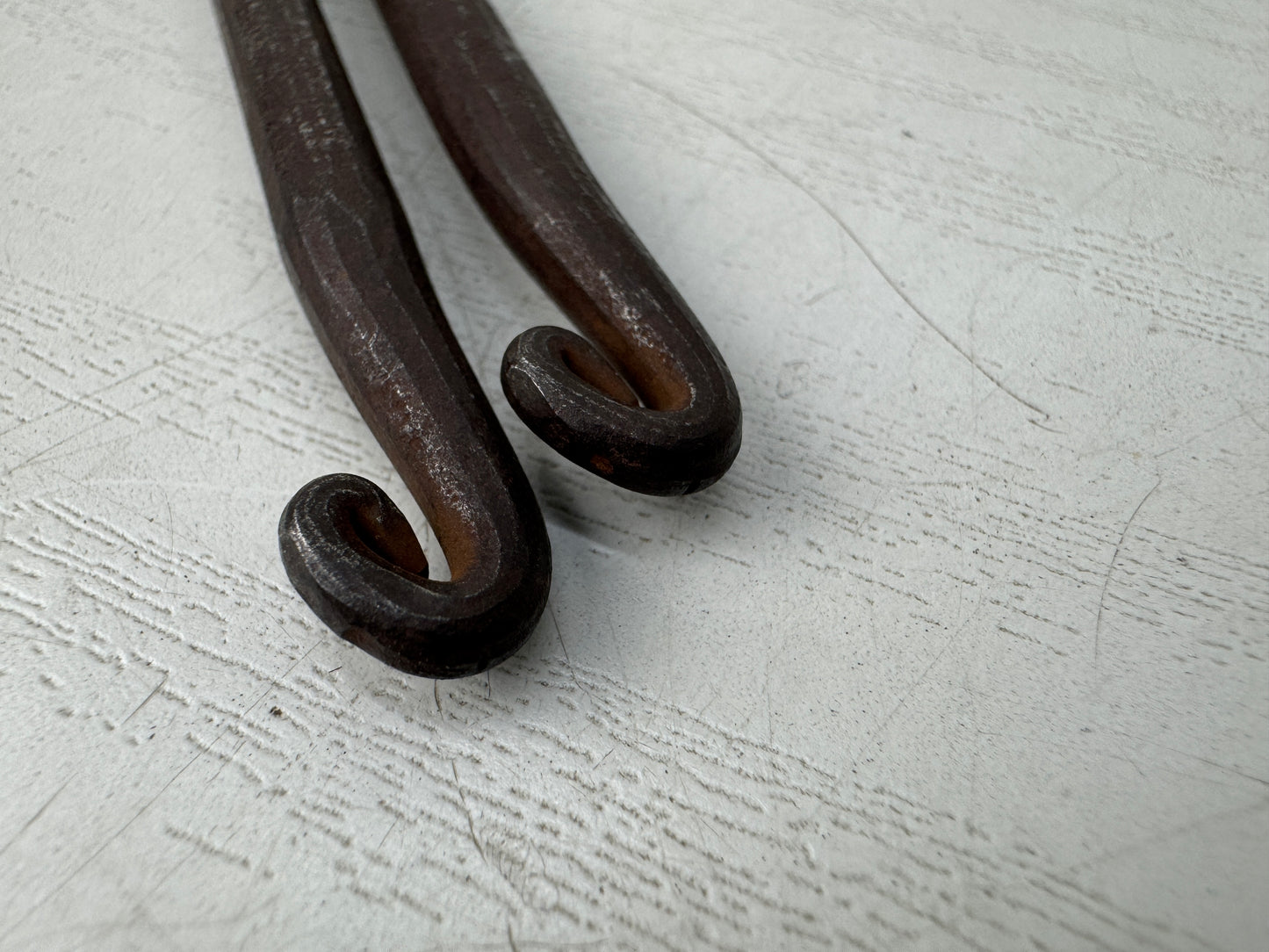 Y9864 HIBASHI Iron chopsticks fire tongs signed box Japan Tea Ceremoy antique