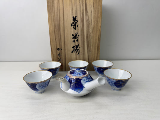 Y9867 CHAWAN Koransha tea pot teapot cup set signed box Japan antique tableware