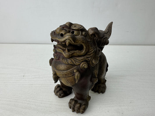 Y9873 OKIMONO Bizen-ware Lion figure figurine signed　 Japan antique interior